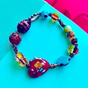 Vintage Handmade Lampwork Artisan Glass Turquoise Evil Eye Multi Color Bracelet